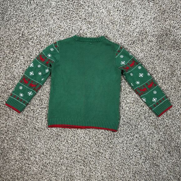 Holiday Time Kids Sz M 8 Green Christmas Sweater Santa Paws Pug Dog Ugly Sweater - Picture 3 of 9